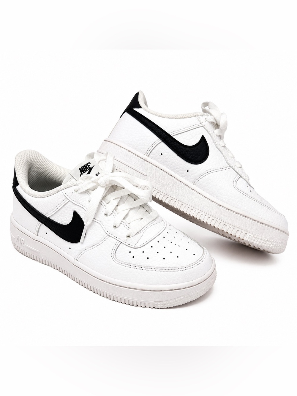 Nike Air Force 1 Low White Sneakers with Black Swoosh Size 2Y
